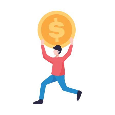 Free Man holding dollar coin  Illustration