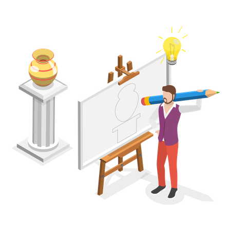 Free Man holding pencil and drawing pot  Illustration