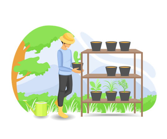 Free Man holding plant pot  Illustration