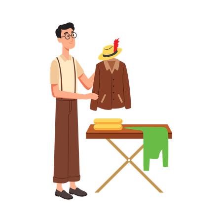 Free Man Ironing Clothes Carefully  Illustration