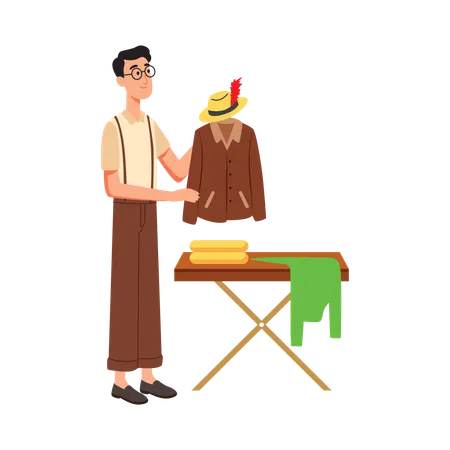Free Man Ironing Clothes Carefully  Illustration