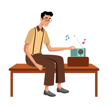 Free Man Listening to music on record player  Illustration