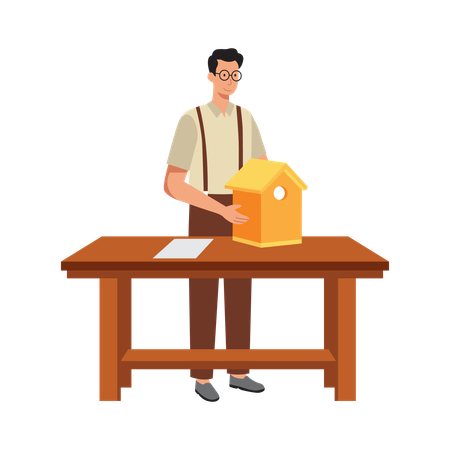 Free Man making ancient bird house  Illustration
