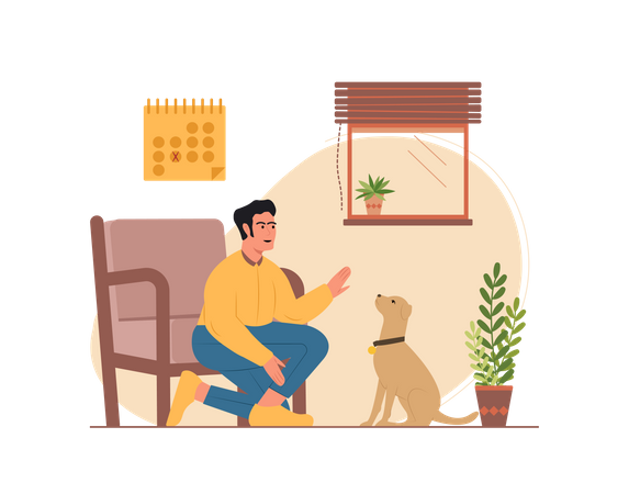 Free Man playing with the dog Illustration