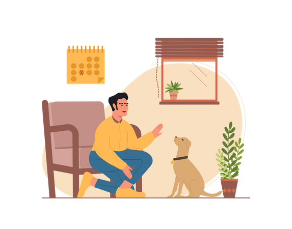 Free Man playing with the dog  Illustration