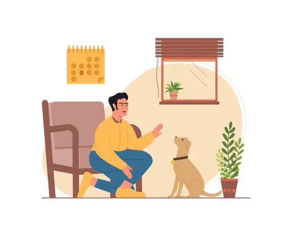 Free Man playing with the dog  Illustration