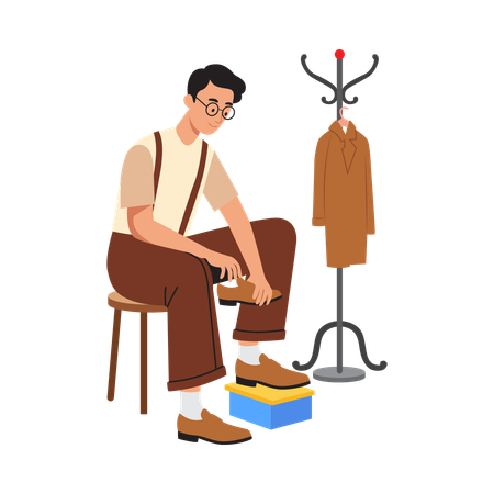 Free 정장을 입고 구두를 닦는 남자  일러스트레이션