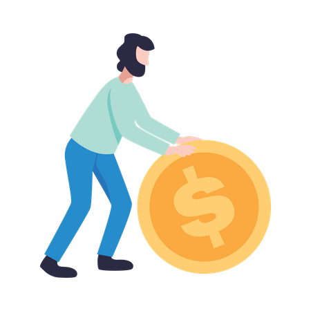 Free Man pushing dollar coin  Illustration