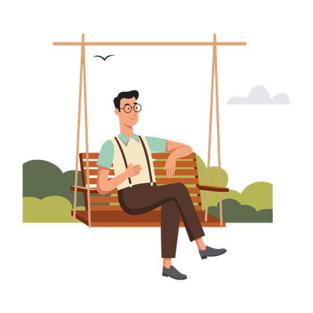 Free Man Relaxing on bench in the park  Illustration