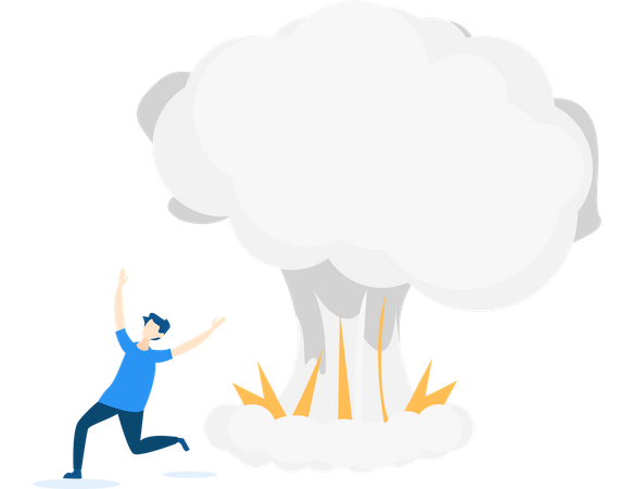 Free Man running because of bomb explosion  Illustration