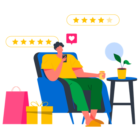 Free Man sharing shopping feedback  Illustration