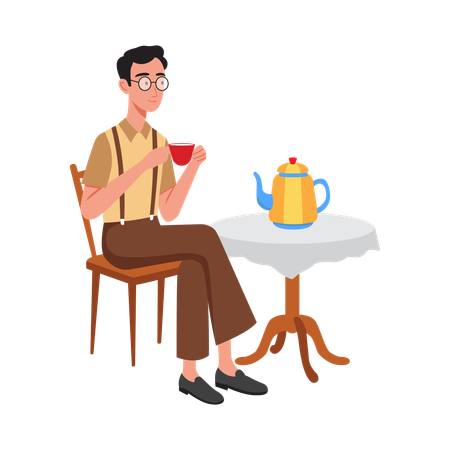 Free Man Sipping Tea with Elegance  Illustration
