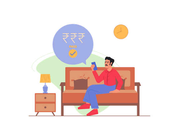 Free Man sitting on sofa paying his bills  Illustration