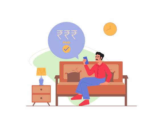 Free Man sitting on sofa paying his bills  Illustration