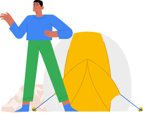 Free Man standing in front of tent for camping  Illustration