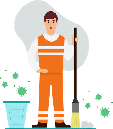 Free Man sweeping each and every infected places  Illustration