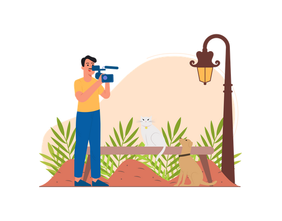 Free Man taking video using camera  Illustration