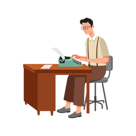 Free Man Typing on a vintage typewriter  Illustration