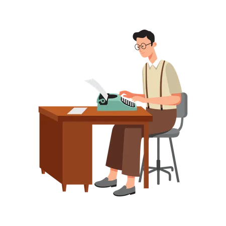 Free Man Typing on a vintage typewriter  Illustration