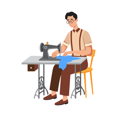 Free Man Using sewing machine  Illustration