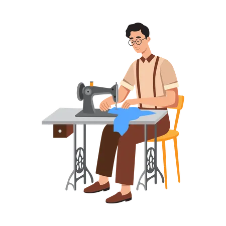 Free Man Using sewing machine  Illustration