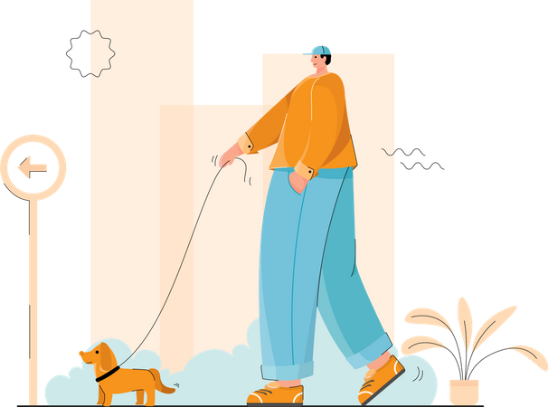 Free Man walking with dog  Illustration
