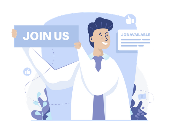 Free Man with join us sign for open recruitment  Illustration