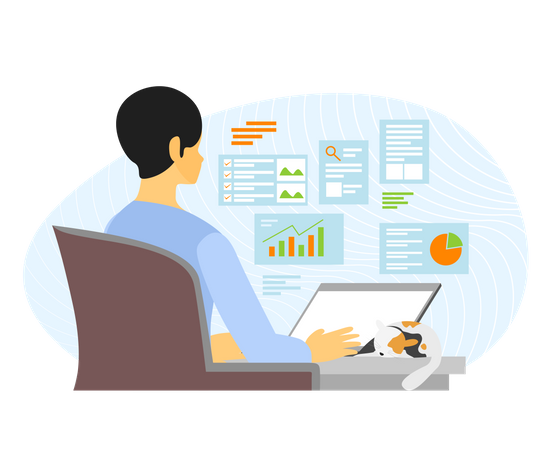 Free Man working in office  일러스트레이션