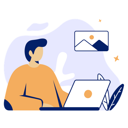Free Man Working on laptop  일러스트레이션