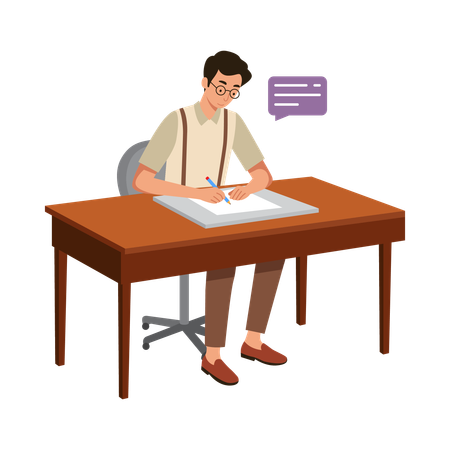 Free Man Writing a Letter at Desk  Illustration