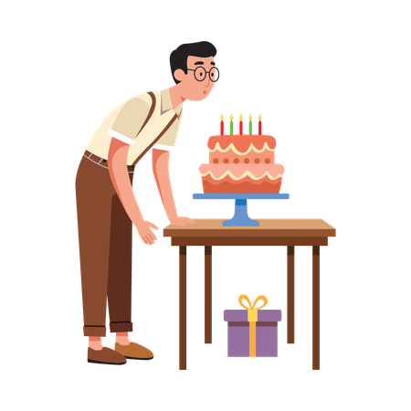 Free Mann bläst Kerzen auf Geburtstagstorte  Illustration