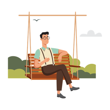 Free Mann entspannt auf Bank im Park  Illustration