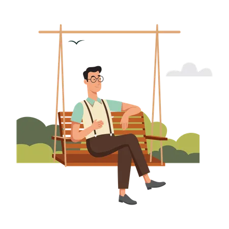 Free Mann entspannt auf Bank im Park  Illustration
