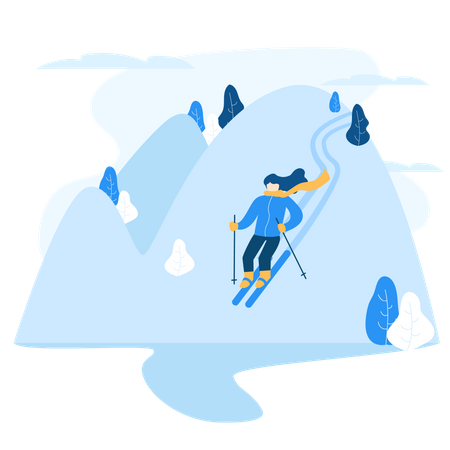 Free Mann genießt Schlittschuhlaufen auf schneebedecktem Berg  Illustration