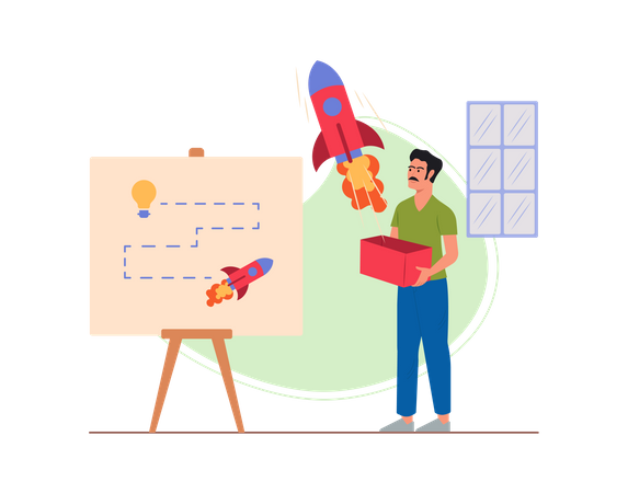 Free Marketing employee working on startup plan of product launch  Illustration