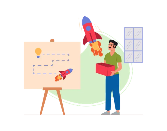 Free Marketingmitarbeiter arbeitet am Startplan für die Produkteinführung  Illustration