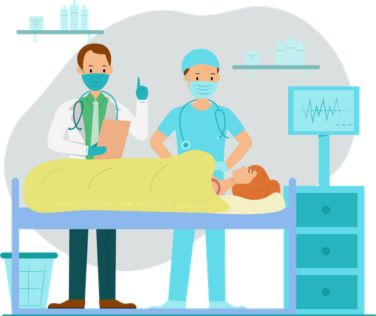 Free Médecin donnant un traitement à une femme corona-positive  Illustration