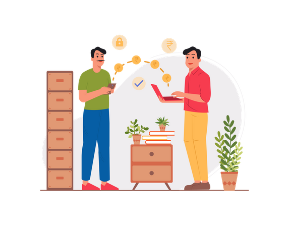 Free Men doing money transfer  Illustration