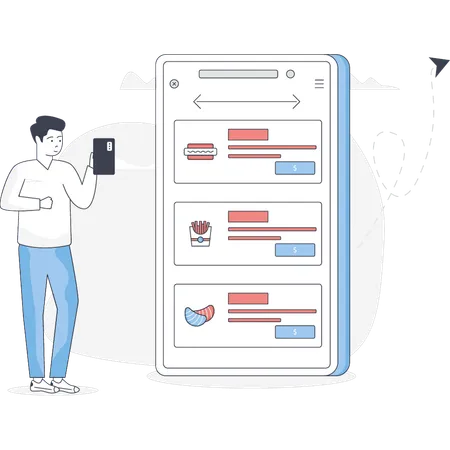 Free Menino está selecionando menu online  Ilustração