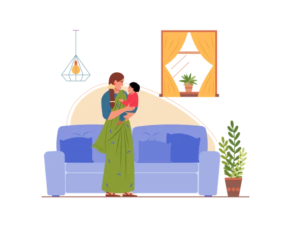 Free Mother playing with her son in the home  Illustration