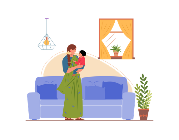 Free Mother playing with her son in the home  Illustration