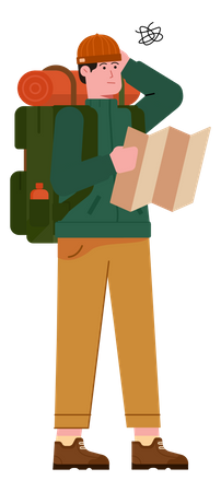 Free Mountaineer confused while looking into map  Illustration