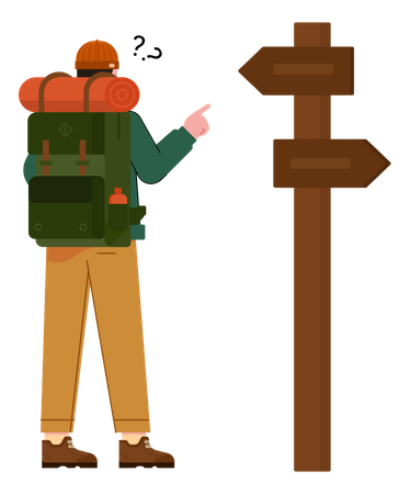 Free Mountaineer looking at direction board  Illustration