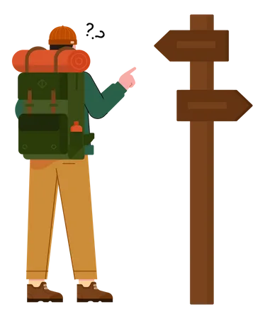 Free Mountaineer looking at direction board  Illustration