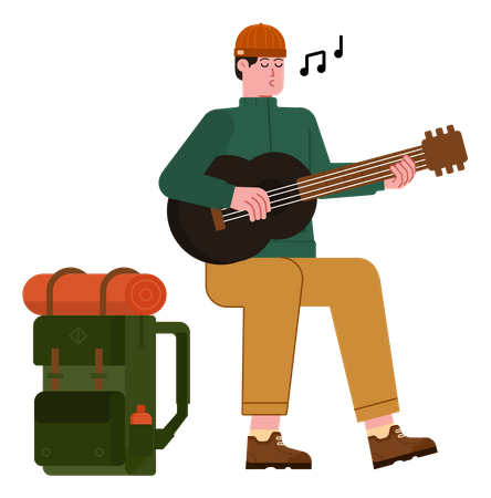 Free Mountaineer play guitar at campsite  Illustration