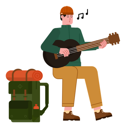 Free Mountaineer play guitar at campsite  Illustration