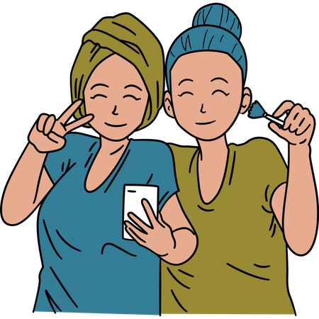 Free Mujeres tomándose selfie juntas  Ilustración