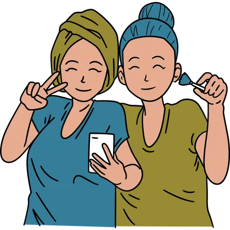 Free Mujeres tomándose selfie juntas  Ilustración