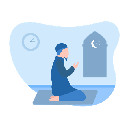 Free Muslim man praying with the hand in mosque  Illustration