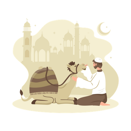 Free Muslim man sitting with camel  일러스트레이션